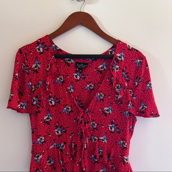 TOPSHOP RED FLORAL DRESS MINI DRESS - Picture 3 of 12